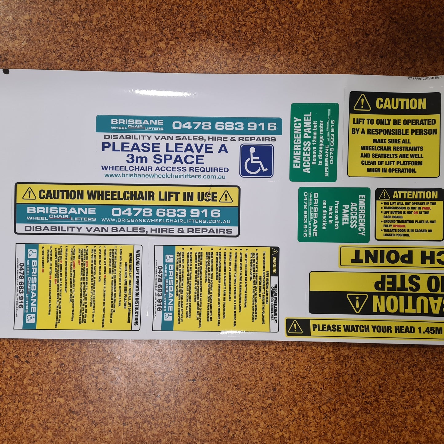 Toyota Hiace Welcab Safety Stickers (POA)